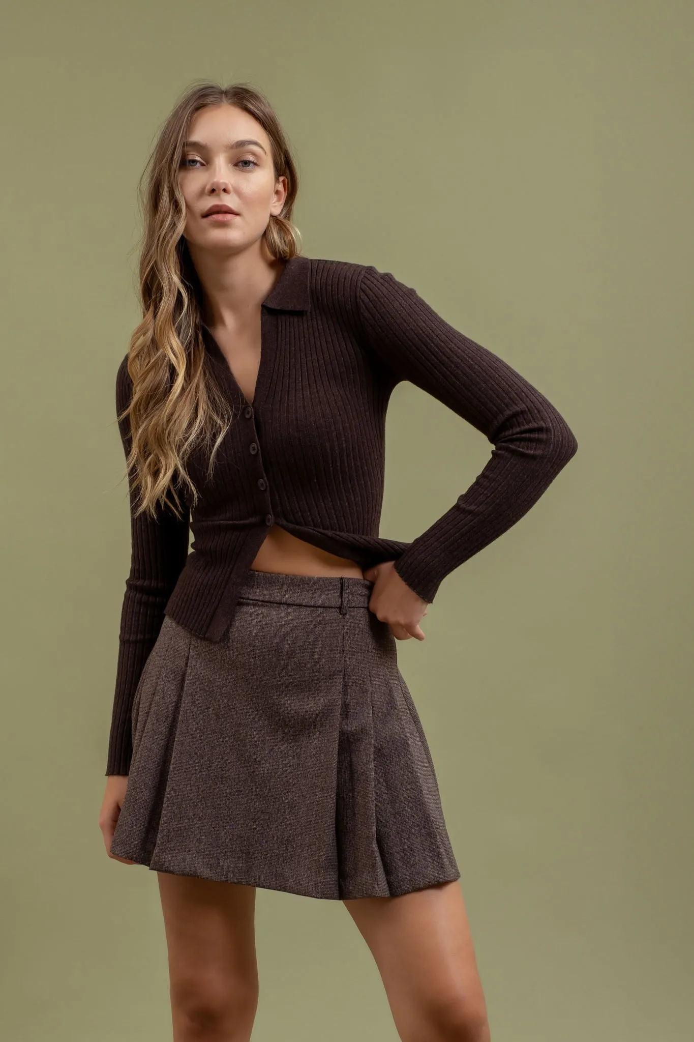 COLLARED BUTTON FRONT LONG SLEEVE SWEATER KNIT TOP sold by Blu Pepper