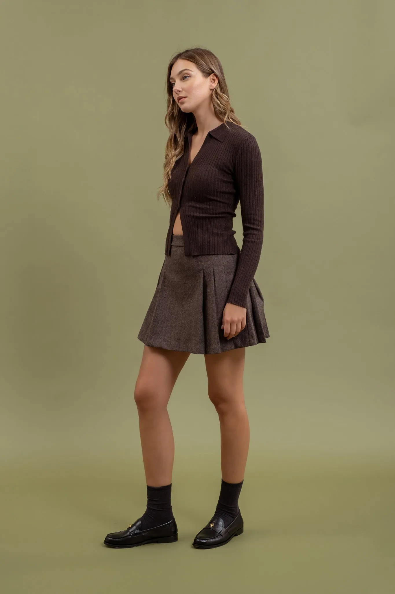 COLLARED BUTTON FRONT LONG SLEEVE SWEATER KNIT TOP sold by Blu Pepper product image thumbnail 3