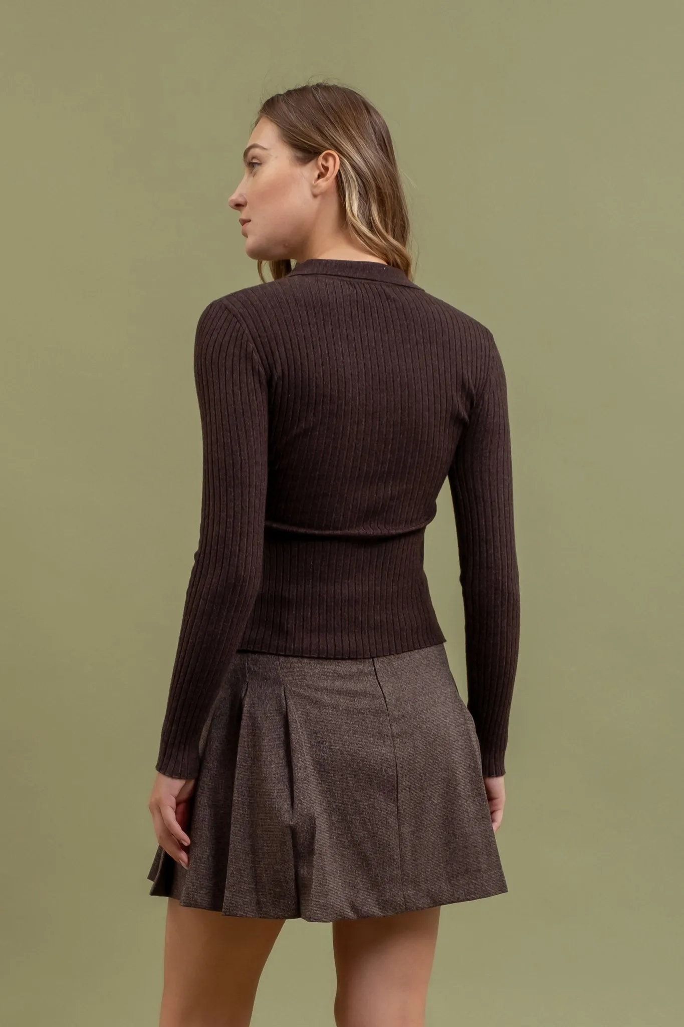 COLLARED BUTTON FRONT LONG SLEEVE SWEATER KNIT TOP sold by Blu Pepper product image thumbnail 2