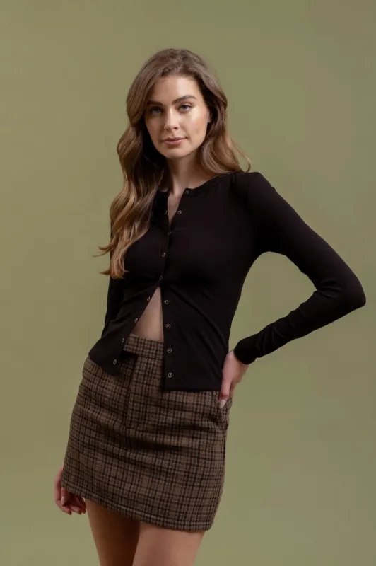 ROUND NECK SNAP BUTTON DOWN LONG SLEEVE KNIT TOP sold by Blu Pepper