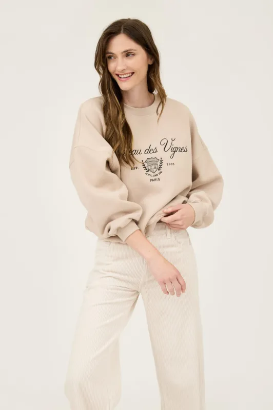 PARIS EMBROIDERED CREWNECK LONG SLEEVE KNIT TOP sold by Blu Pepper