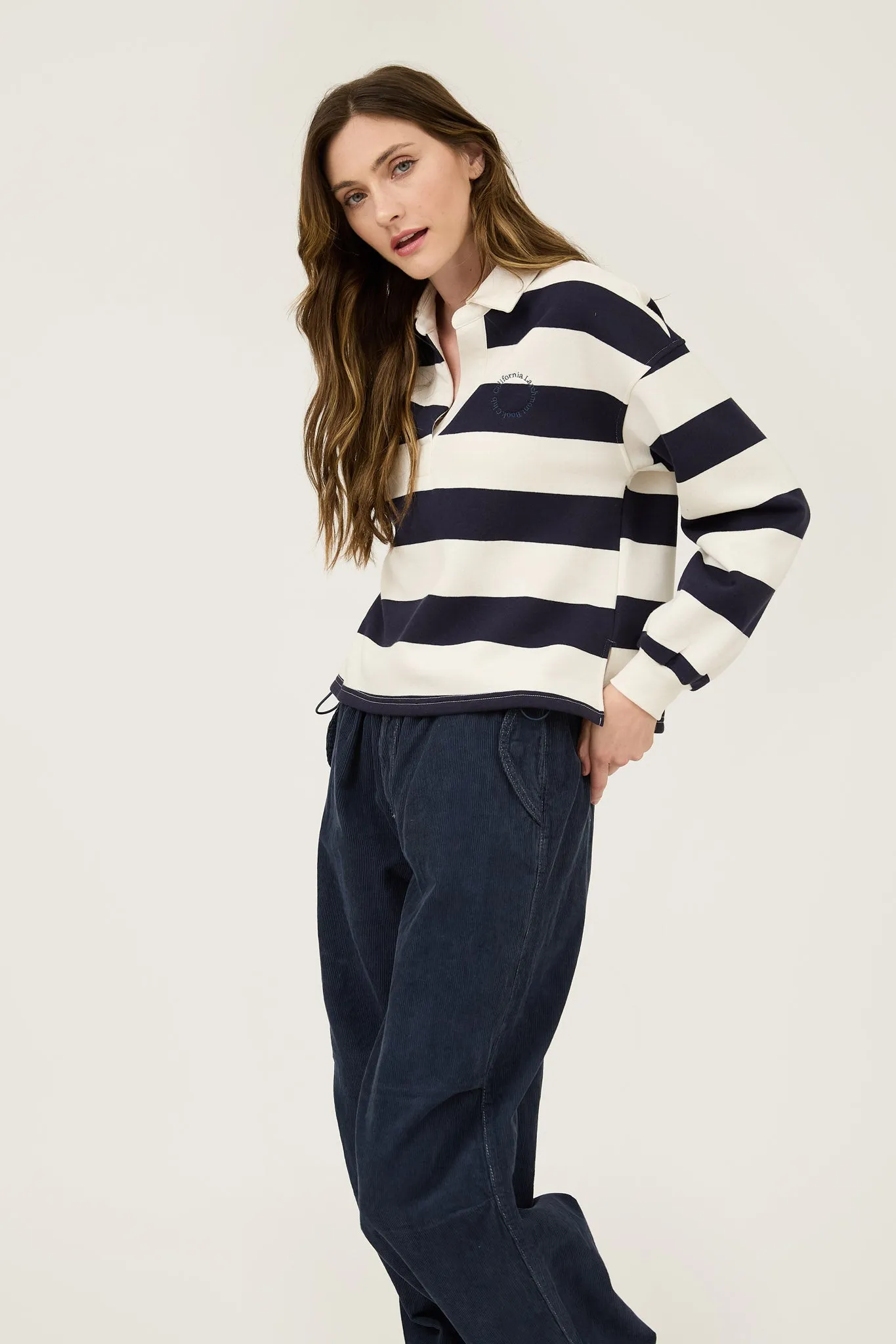 STRIPE COLLARED LONG SLEEVE POLO KNIT TOP sold by Blu Pepper product image thumbnail 3