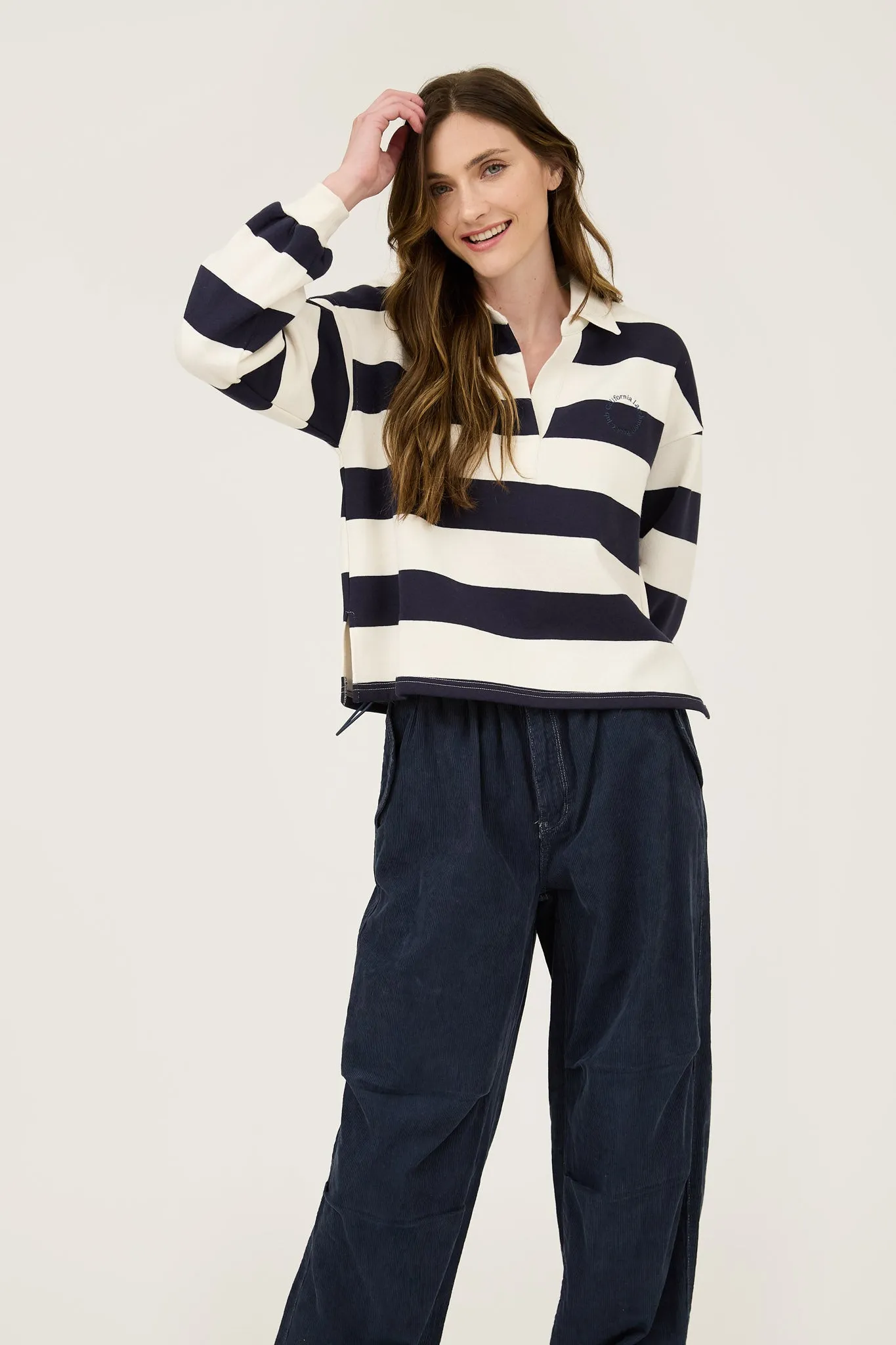 STRIPE COLLARED LONG SLEEVE POLO KNIT TOP sold by Blu Pepper product image thumbnail 5