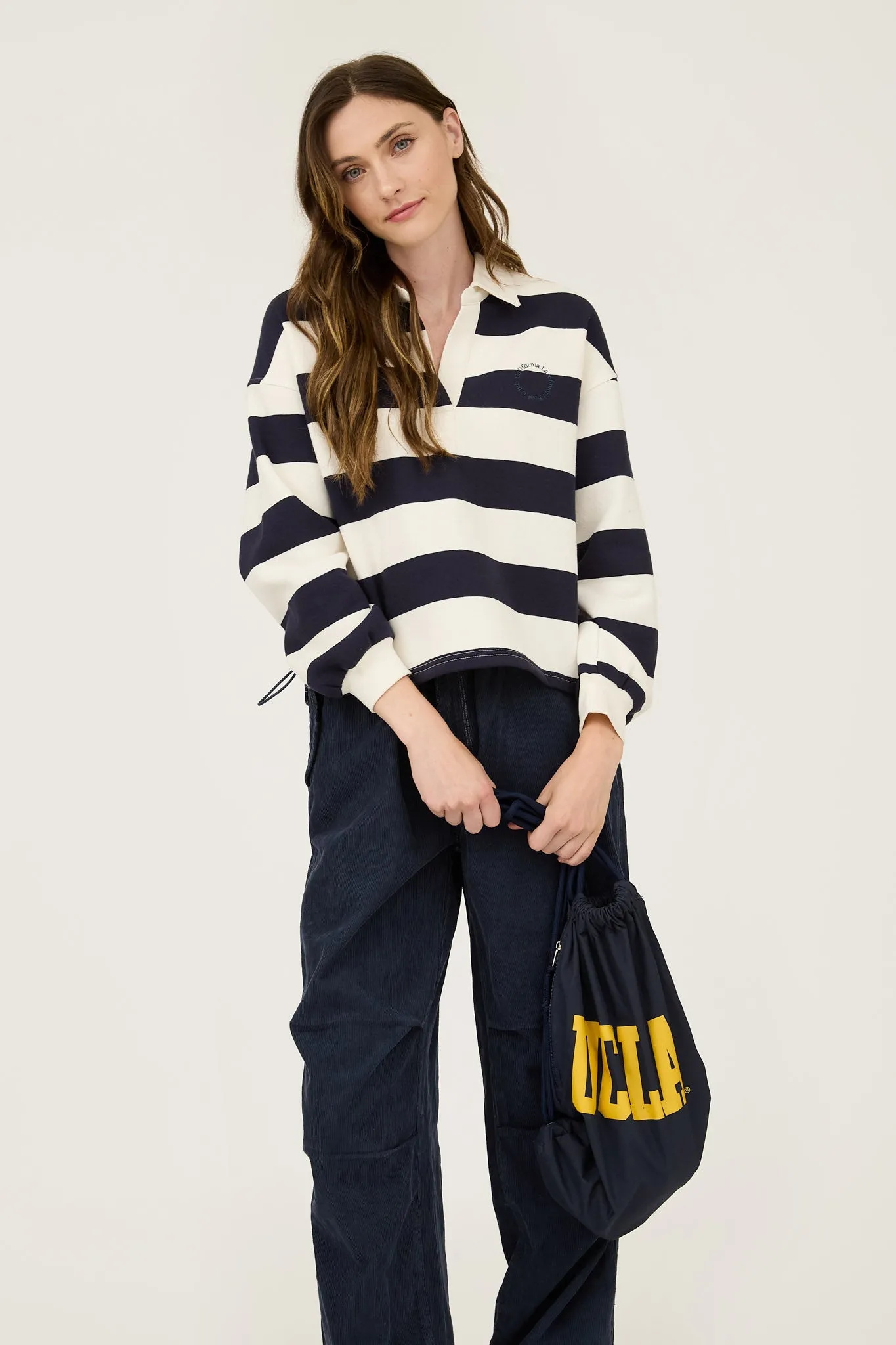 STRIPE COLLARED LONG SLEEVE POLO KNIT TOP sold by Blu Pepper product image thumbnail 4