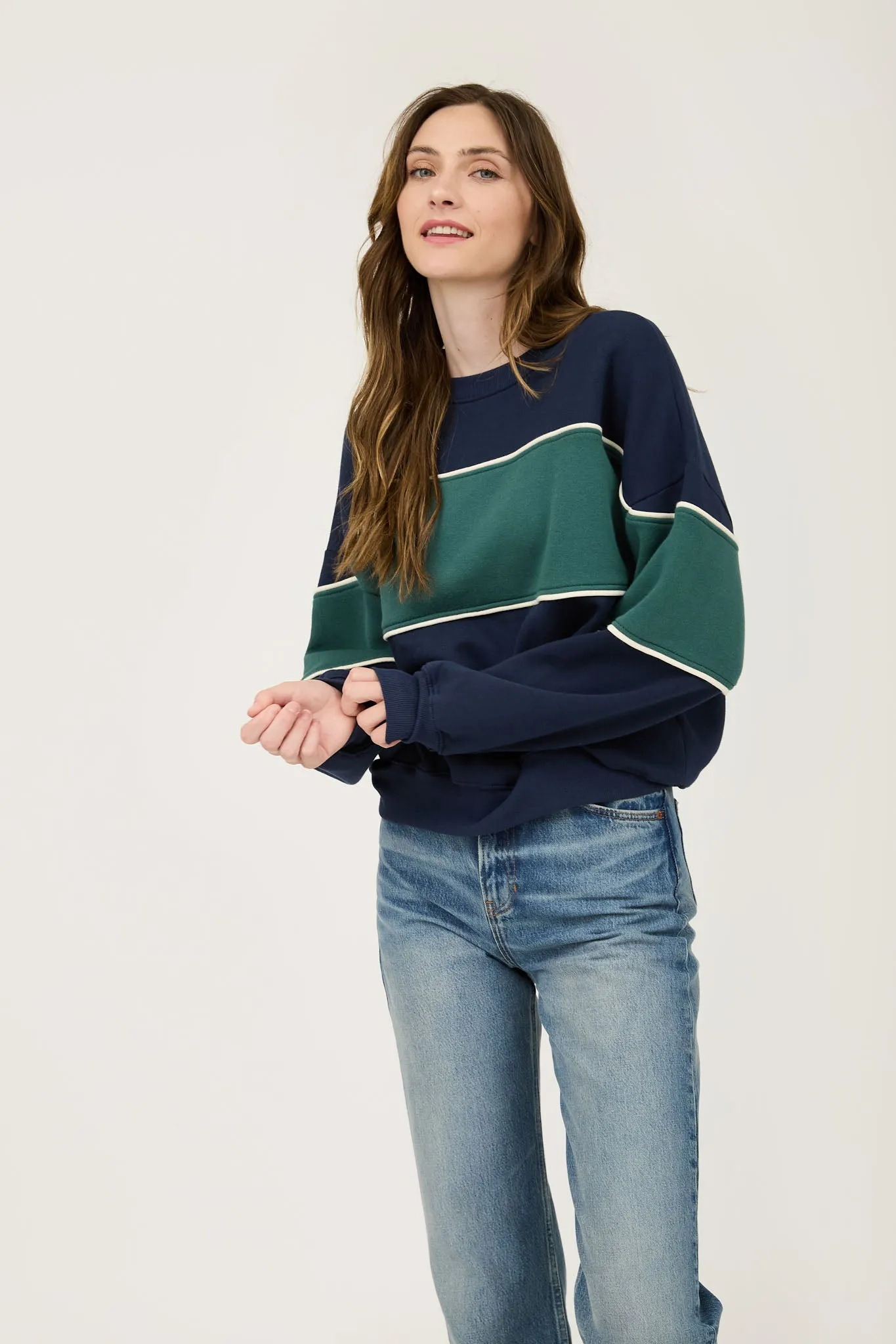 COLORBLOCK STRIPE LONG SLEEVE KNIT TOP sold by Blu Pepper product image thumbnail 5
