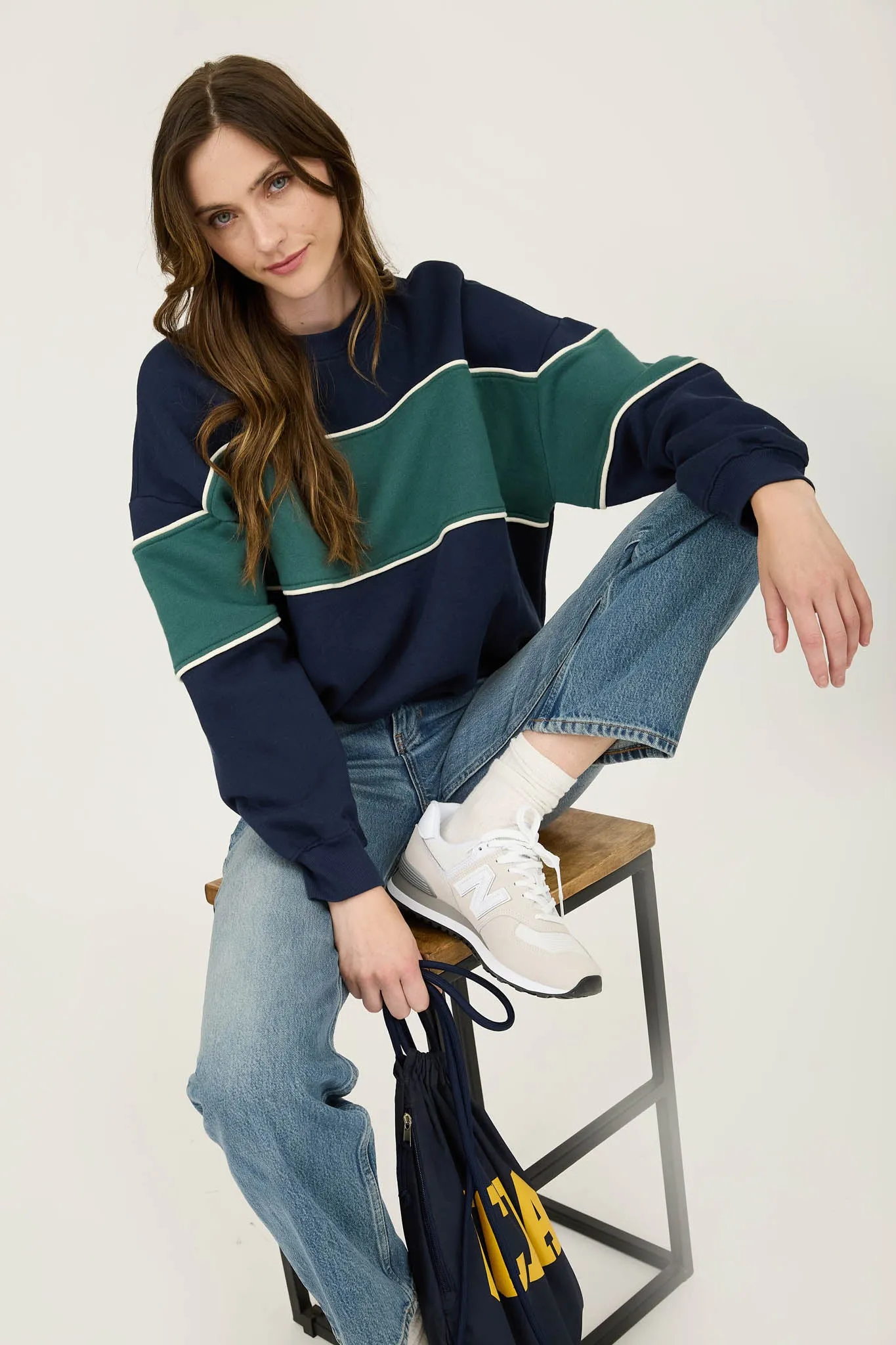 COLORBLOCK STRIPE LONG SLEEVE KNIT TOP sold by Blu Pepper