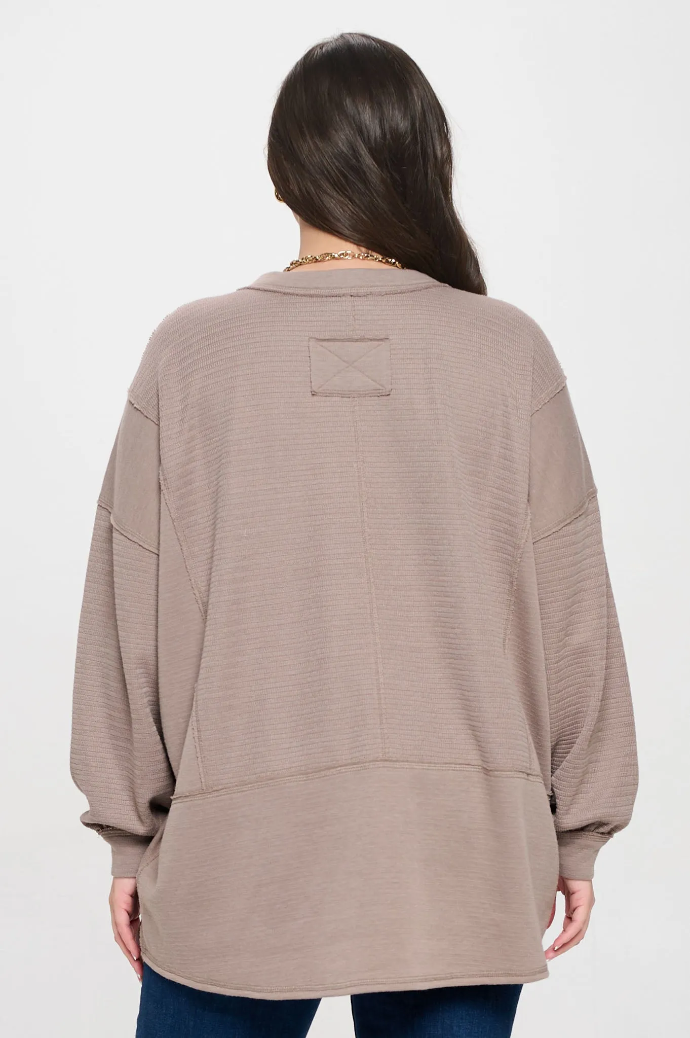 PLUS SOLID PATCHWORK SPLIT NECK KNIT TOP sold by Blu Pepper product image thumbnail 2