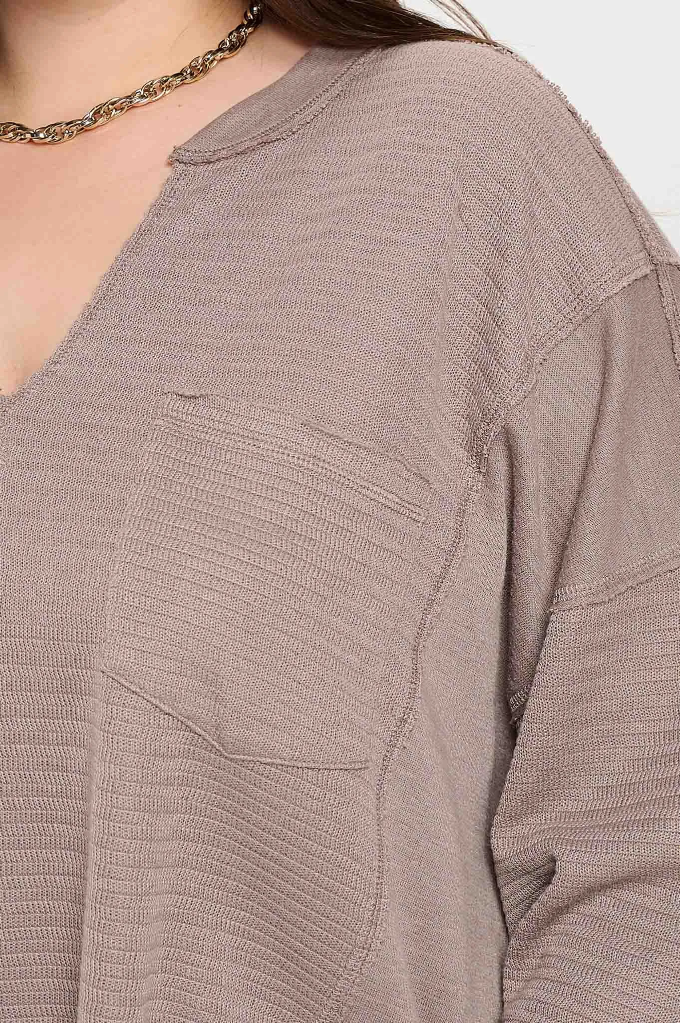 PLUS SOLID PATCHWORK SPLIT NECK KNIT TOP sold by Blu Pepper product image thumbnail 4