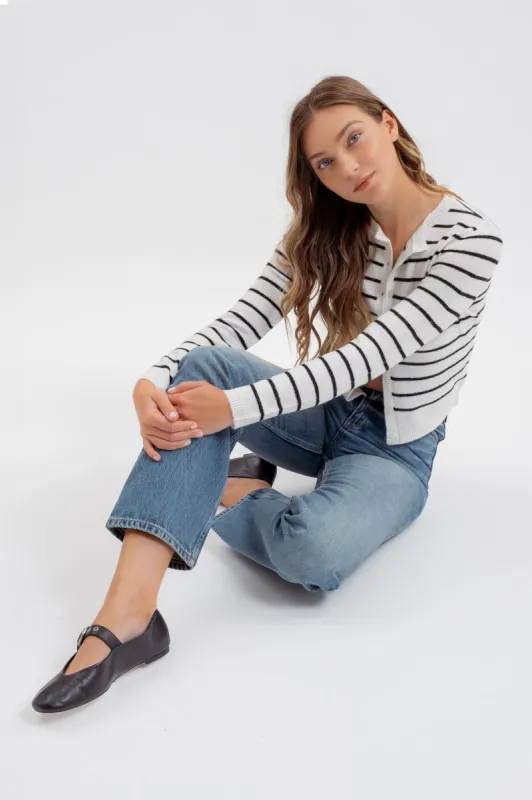 STRIPE BUTTON DOWN LONG SLEEVE KNIT CARDIGAN sold by Blu Pepper