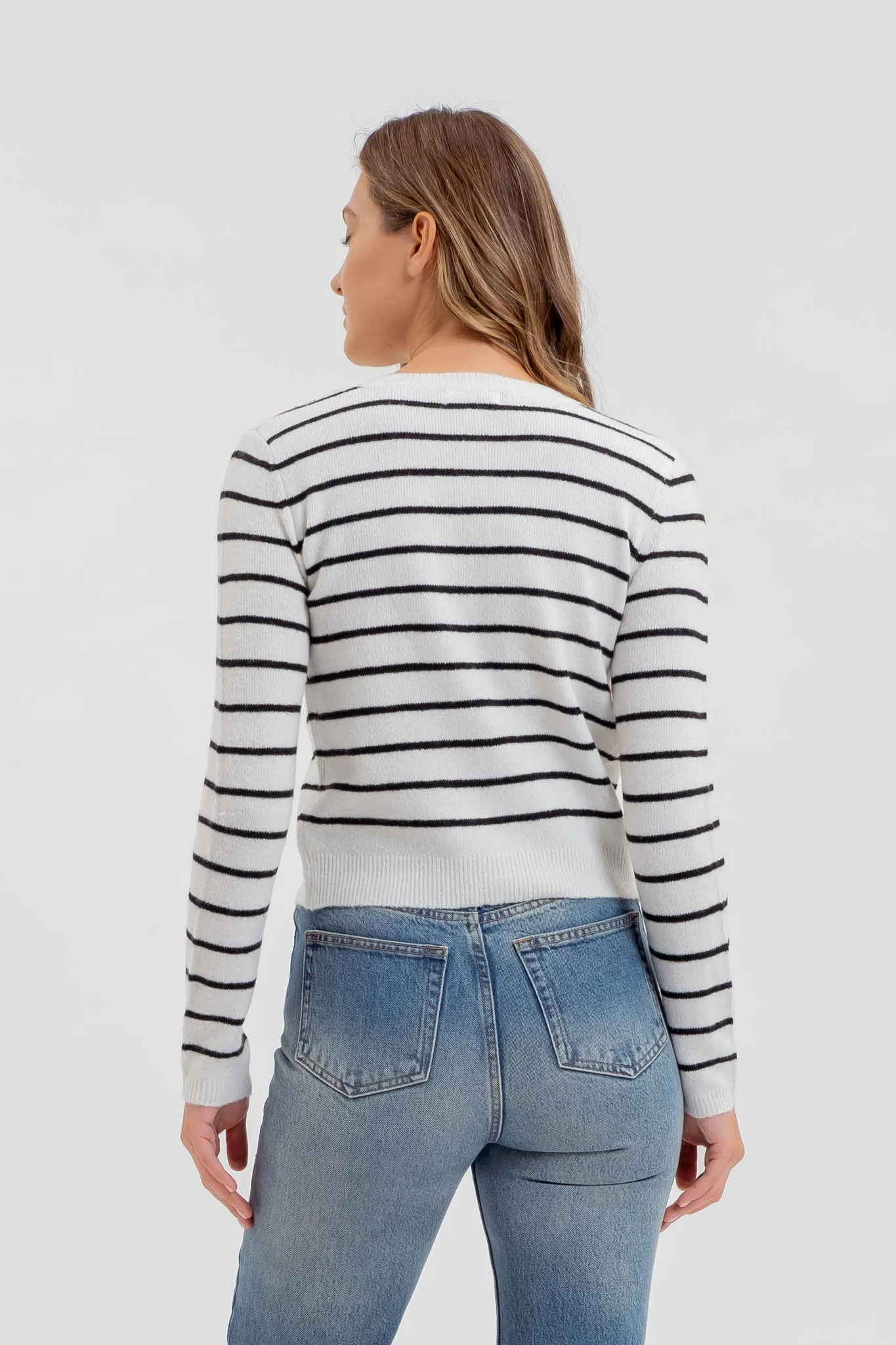 STRIPE BUTTON DOWN LONG SLEEVE KNIT CARDIGAN sold by Blu Pepper product image thumbnail 2