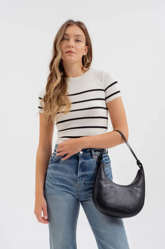 STRIPE ROUND NECK SHORT SLEEVE SWEATER KNIT TOP sold by Blu Pepper