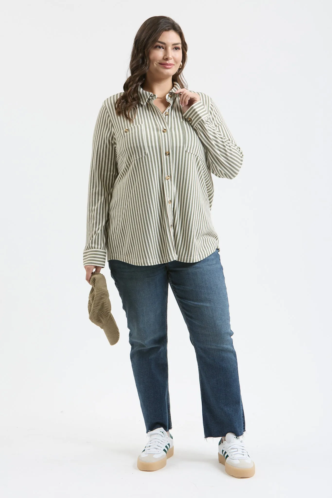 PLUS STRIPE COLLARED LONG SLEEVE BUTTON DOWN SHIRT sold by Blu Pepper product image thumbnail 5