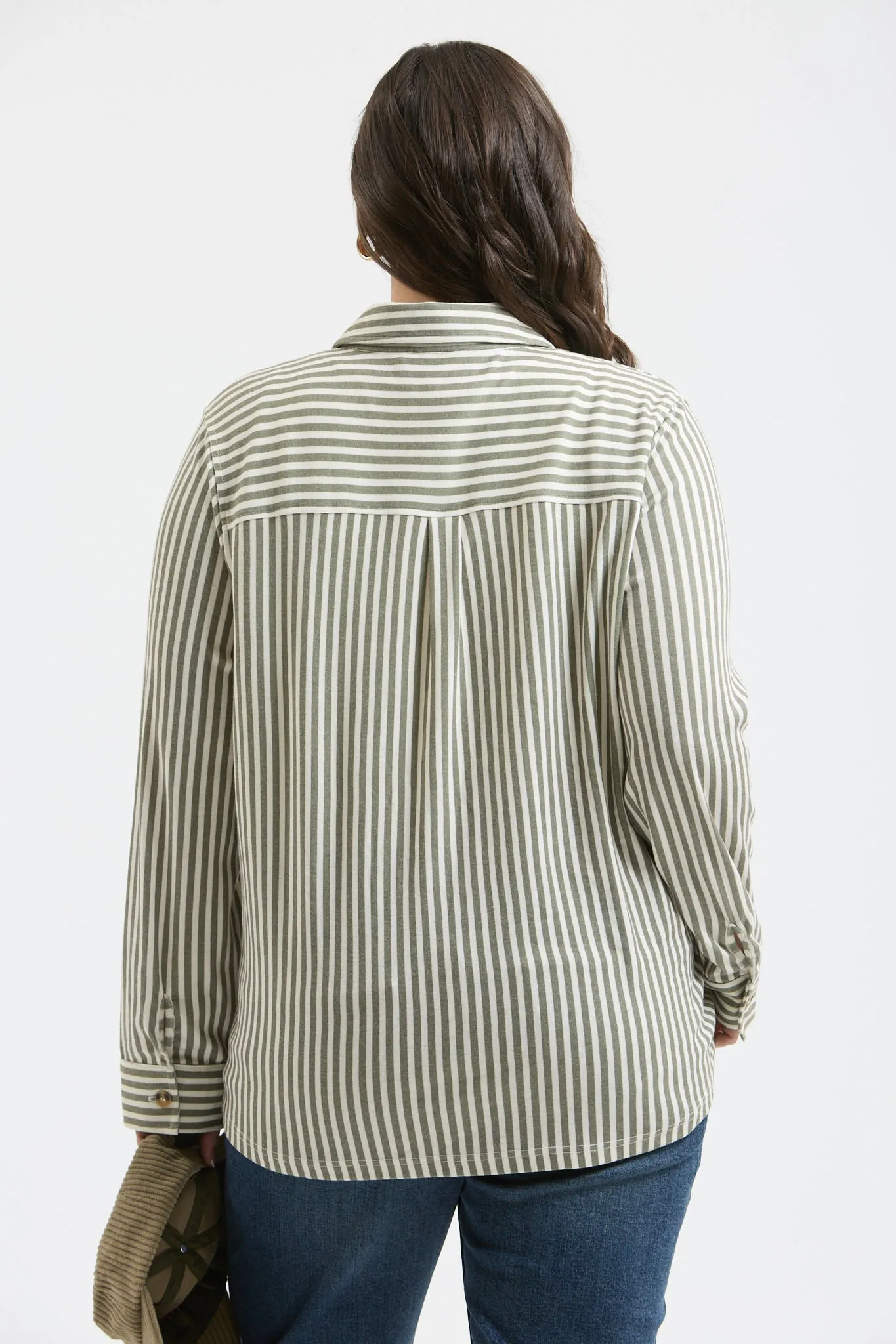 PLUS STRIPE COLLARED LONG SLEEVE BUTTON DOWN SHIRT sold by Blu Pepper product image thumbnail 2