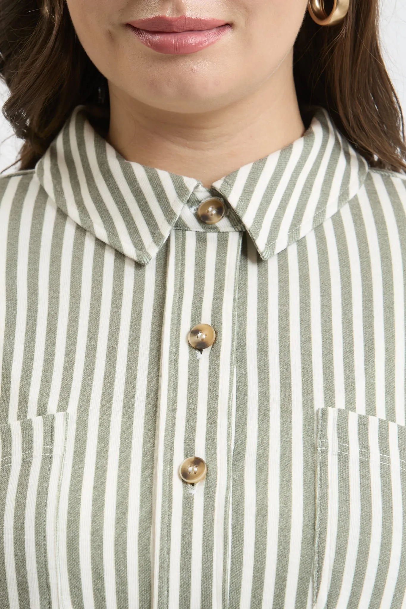 PLUS STRIPE COLLARED LONG SLEEVE BUTTON DOWN SHIRT sold by Blu Pepper product image thumbnail 4