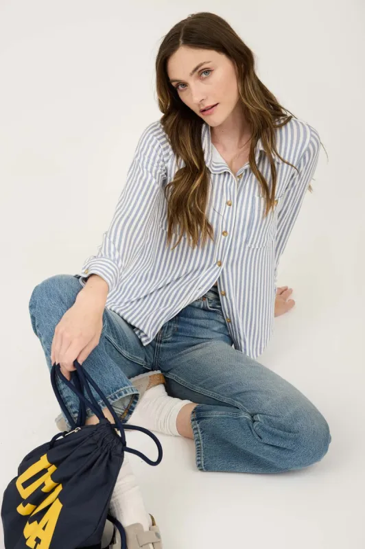 STRIPE COLLARED LONG SLEEVE BUTTON DOWN SHIRT sold by Blu Pepper