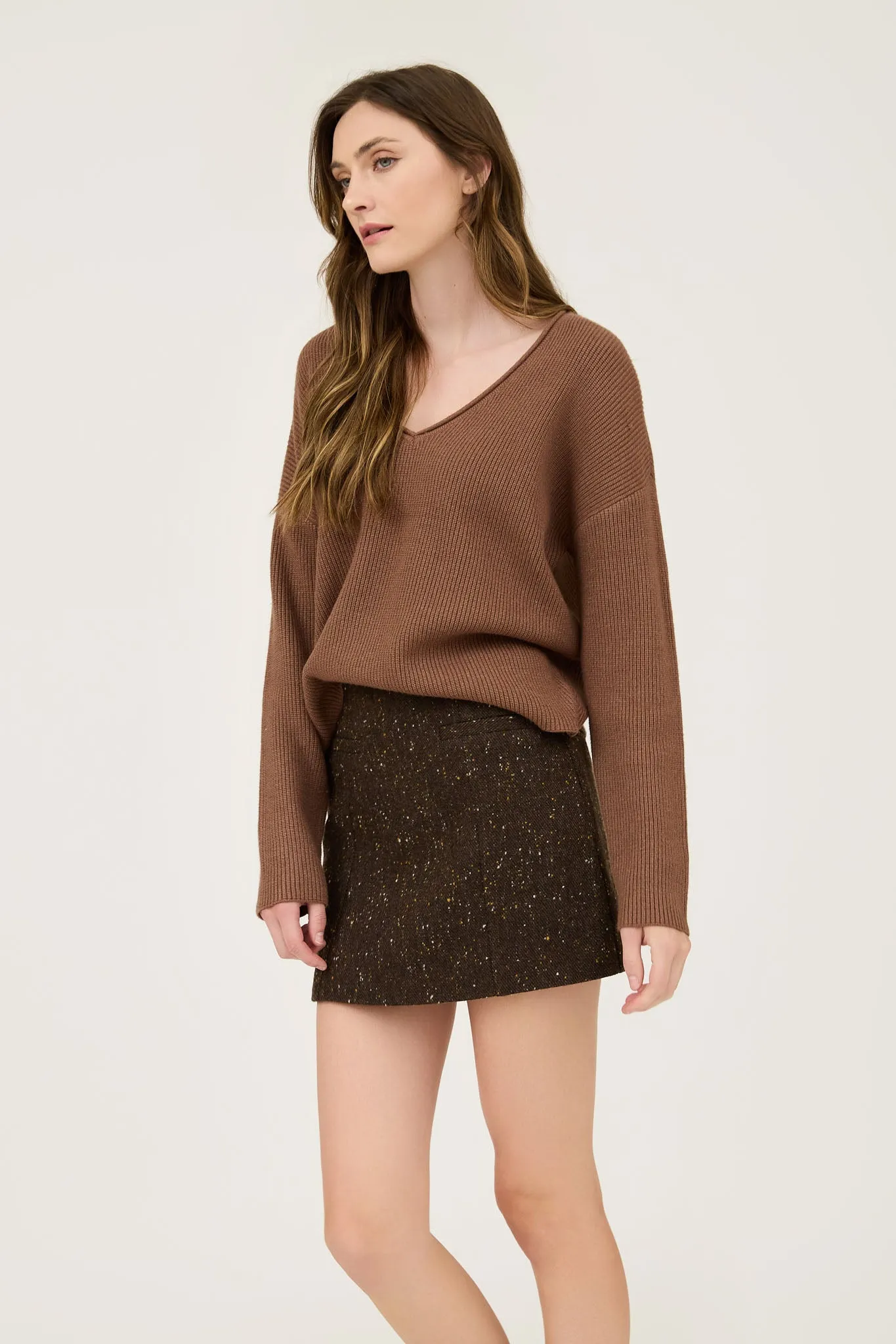 V NECK LONG SLEEVE DROP SHOULDER RIBBED SWEATER sold by Blu Pepper product image thumbnail 3