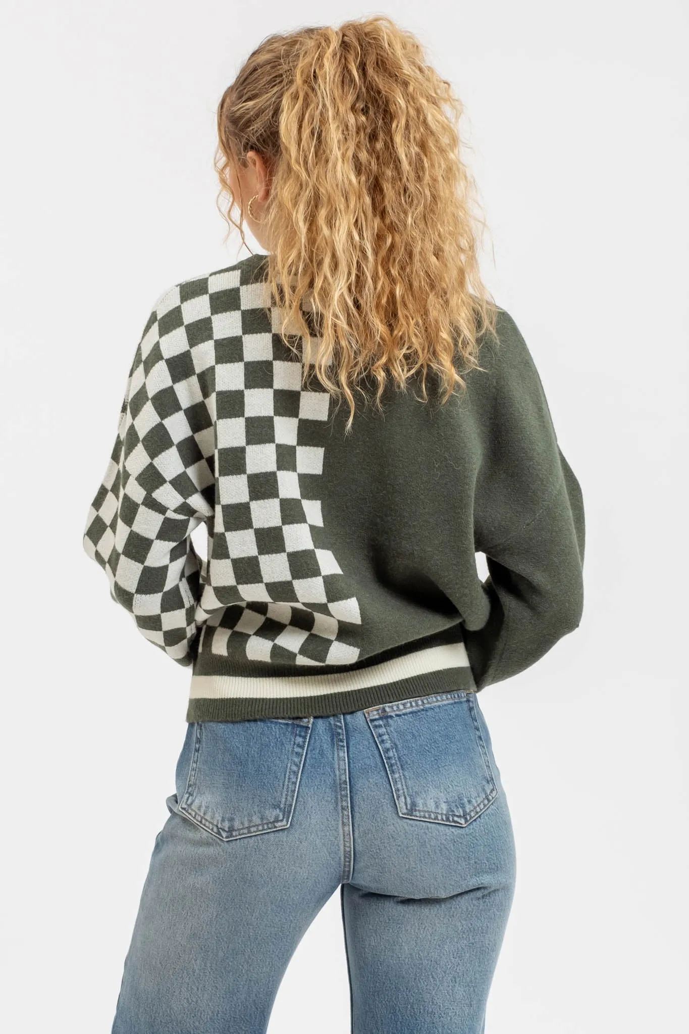 COLORBLOCK CHECKERED CREWNECK KNIT SWEATER sold by Blu Pepper product image thumbnail 2