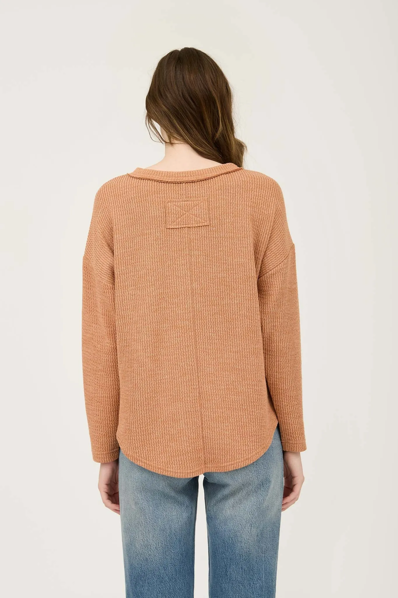 WAFFLE KNIT HENLEY LONG SLEEVE KNIT TOP sold by Blu Pepper product image thumbnail 2