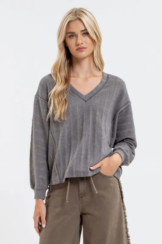 V NECK LONG SLEEVE KNIT TOP sold by Blu Pepper