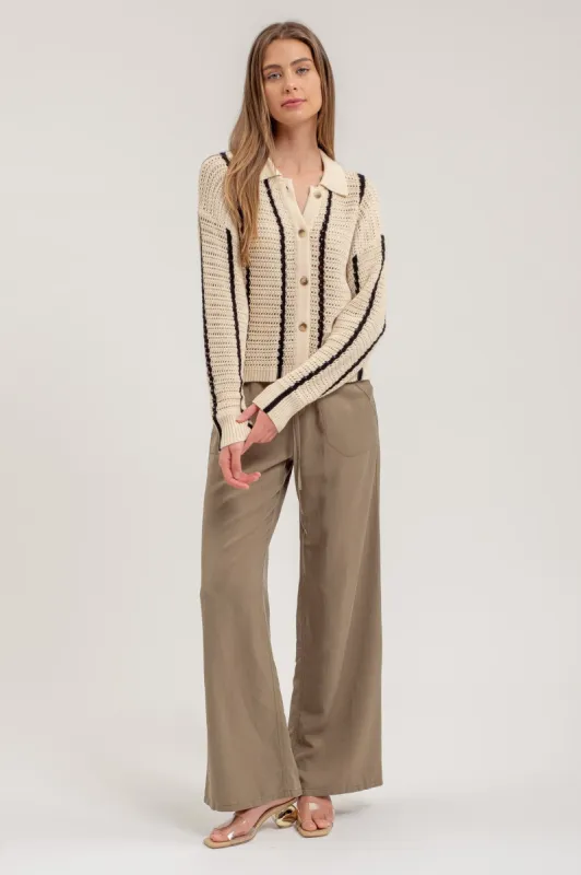 STRIPED KNIT BUTTON DOWN TOP sold by Blu Pepper