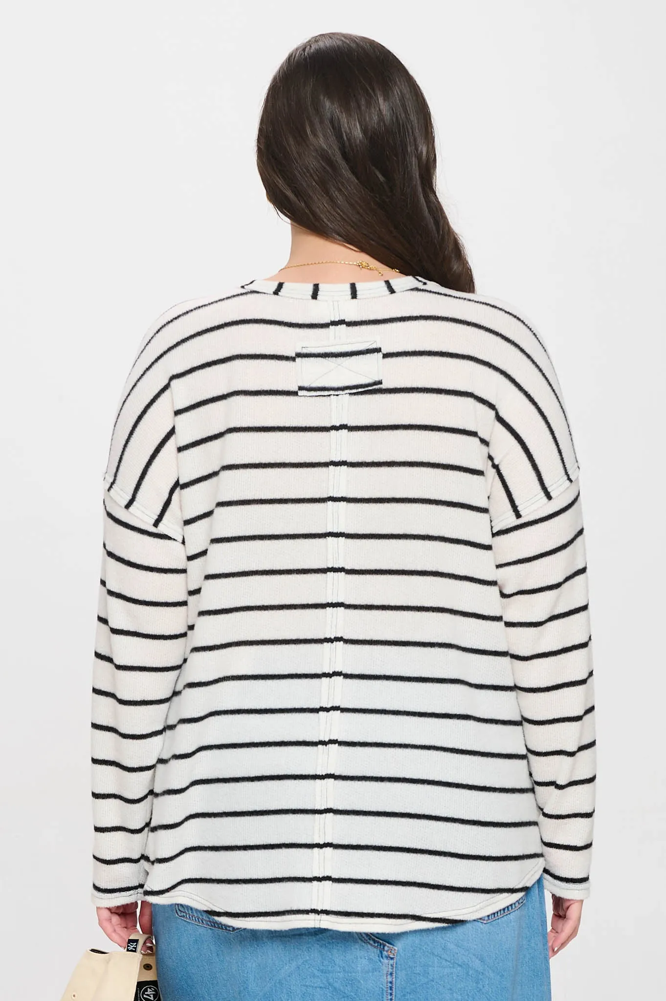PLUS STRIPE EXPOSED SEAM SPLIT NECK KNIT TOP sold by Blu Pepper product image thumbnail 2