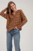 STRIPE EXPOSED SEAM SPLIT NECK KNIT TOP sold by Blu Pepper