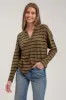 STRIPE EXPOSED SEAM SPLIT NECK KNIT TOP sold by Blu Pepper