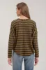 STRIPE EXPOSED SEAM SPLIT NECK KNIT TOP sold by Blu Pepper