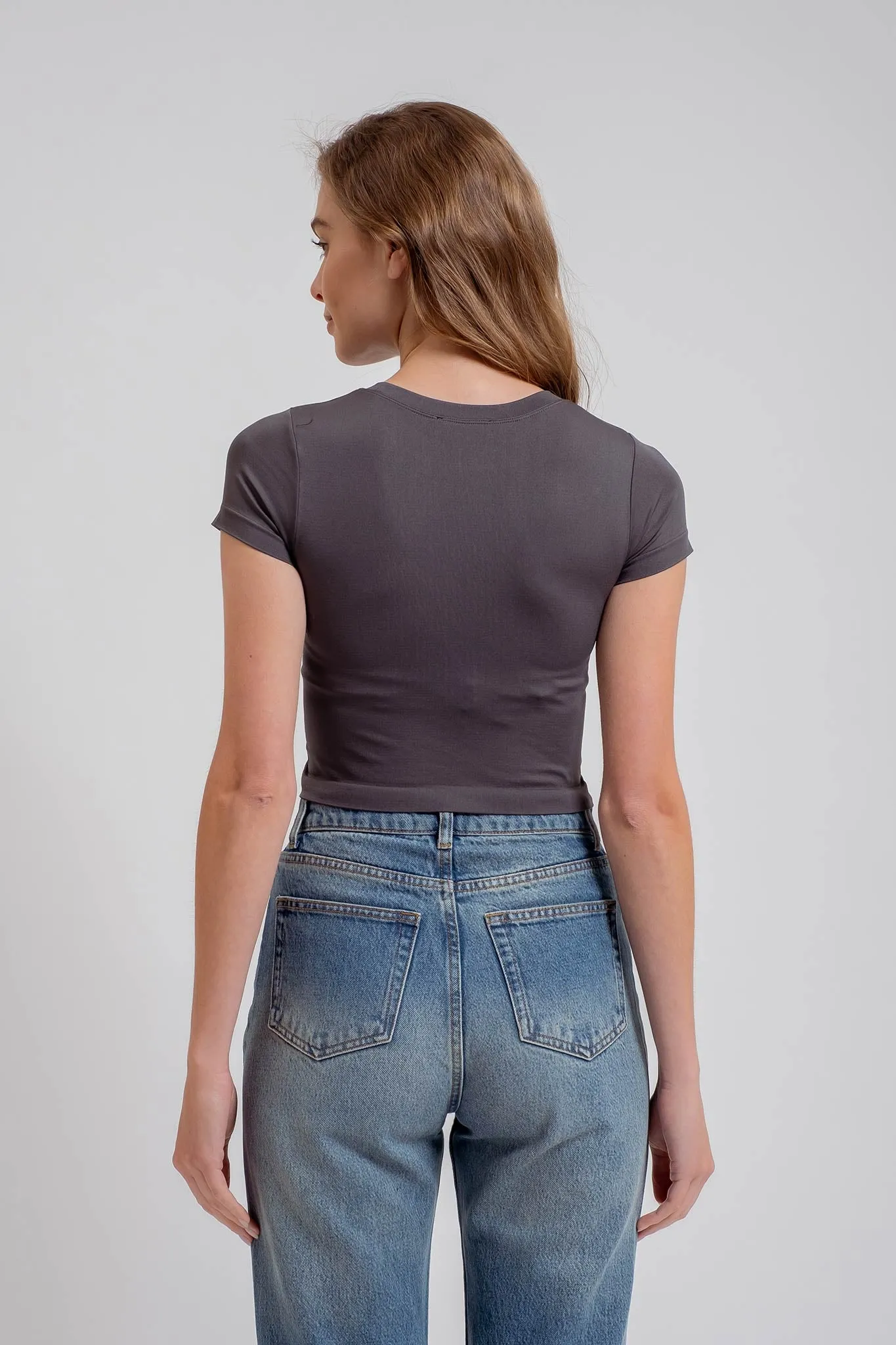 SOLID REVERSIBLE SHORT SLEEVE KNIT TOP sold by Blu Pepper product image thumbnail 2