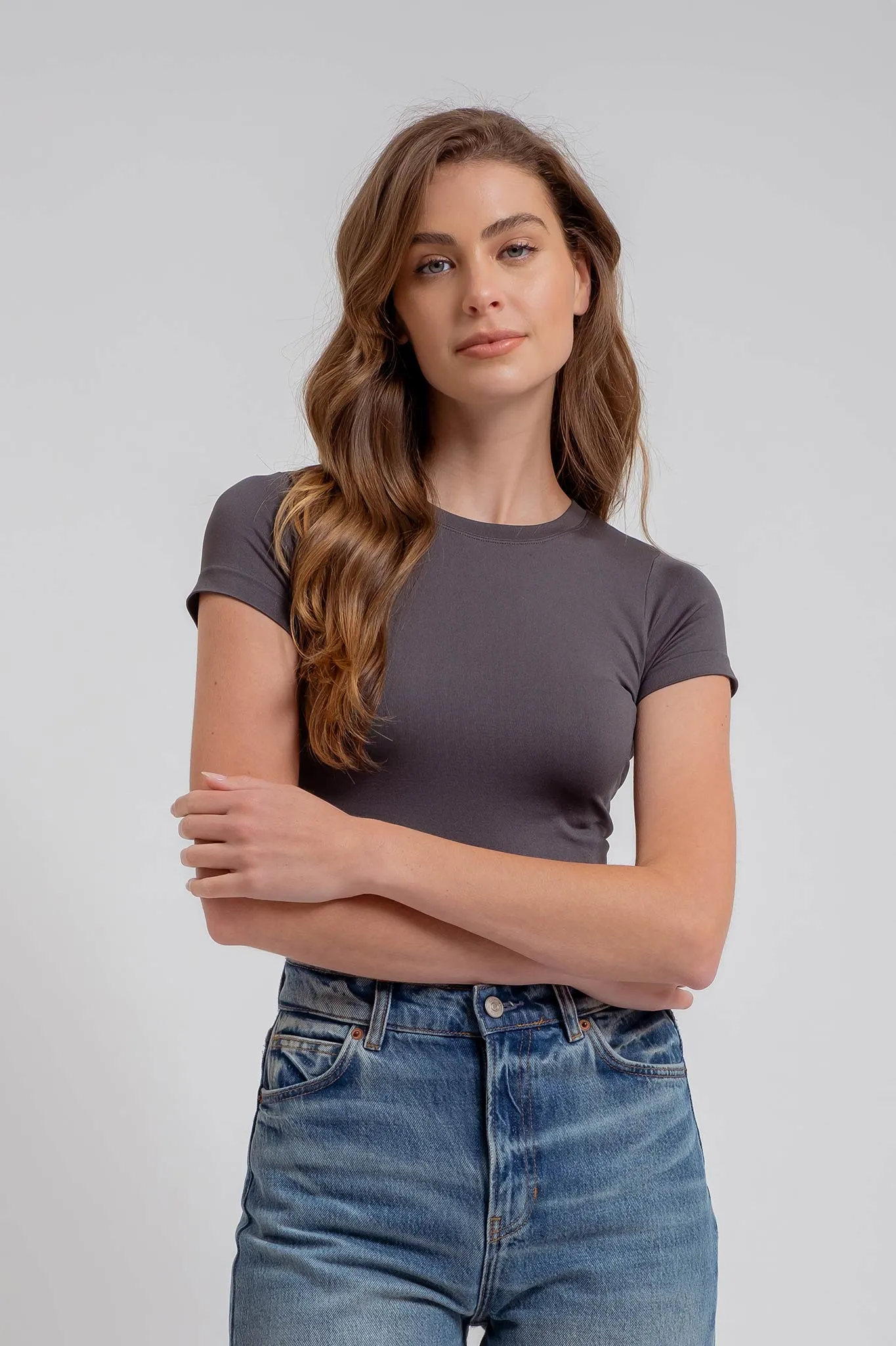 SOLID REVERSIBLE SHORT SLEEVE KNIT TOP sold by Blu Pepper