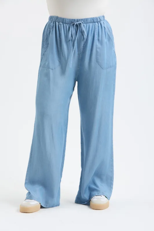 PLUS CHAMBRAY HIGH WAIST DRAWSTRING PANTS sold by Blu Pepper