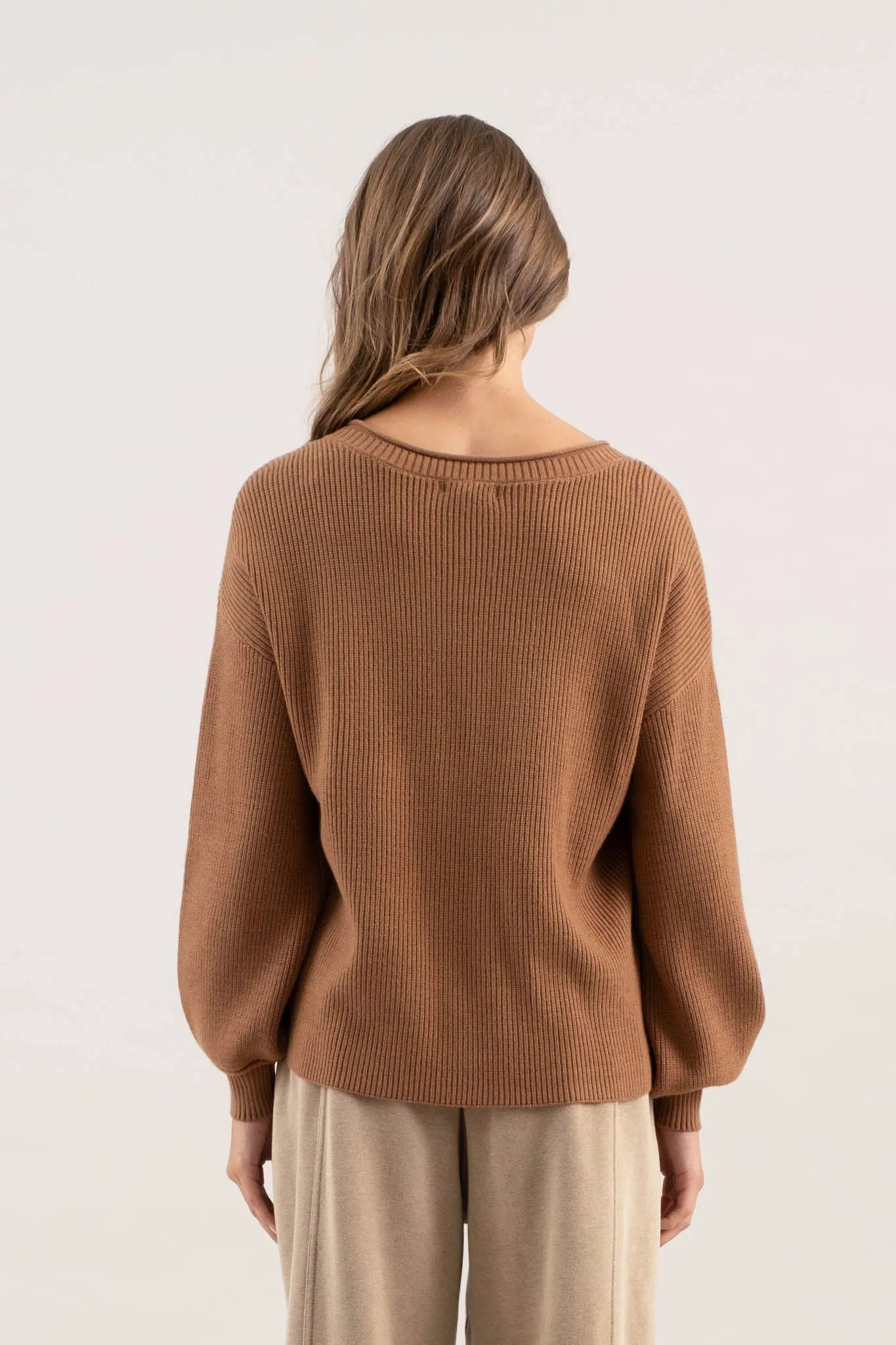 SPLIT NECK DROP SHOULDER KNIT PULLOVER SWEATER sold by Blu Pepper product image thumbnail 2