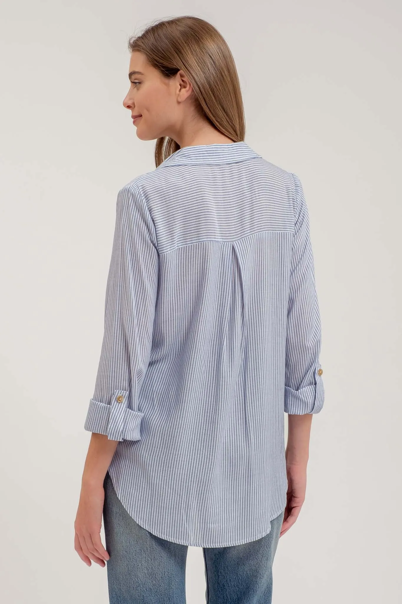 STRIPED COLLARED BUTTON DOWN WITH POCKETS sold by Blu Pepper product image thumbnail 2