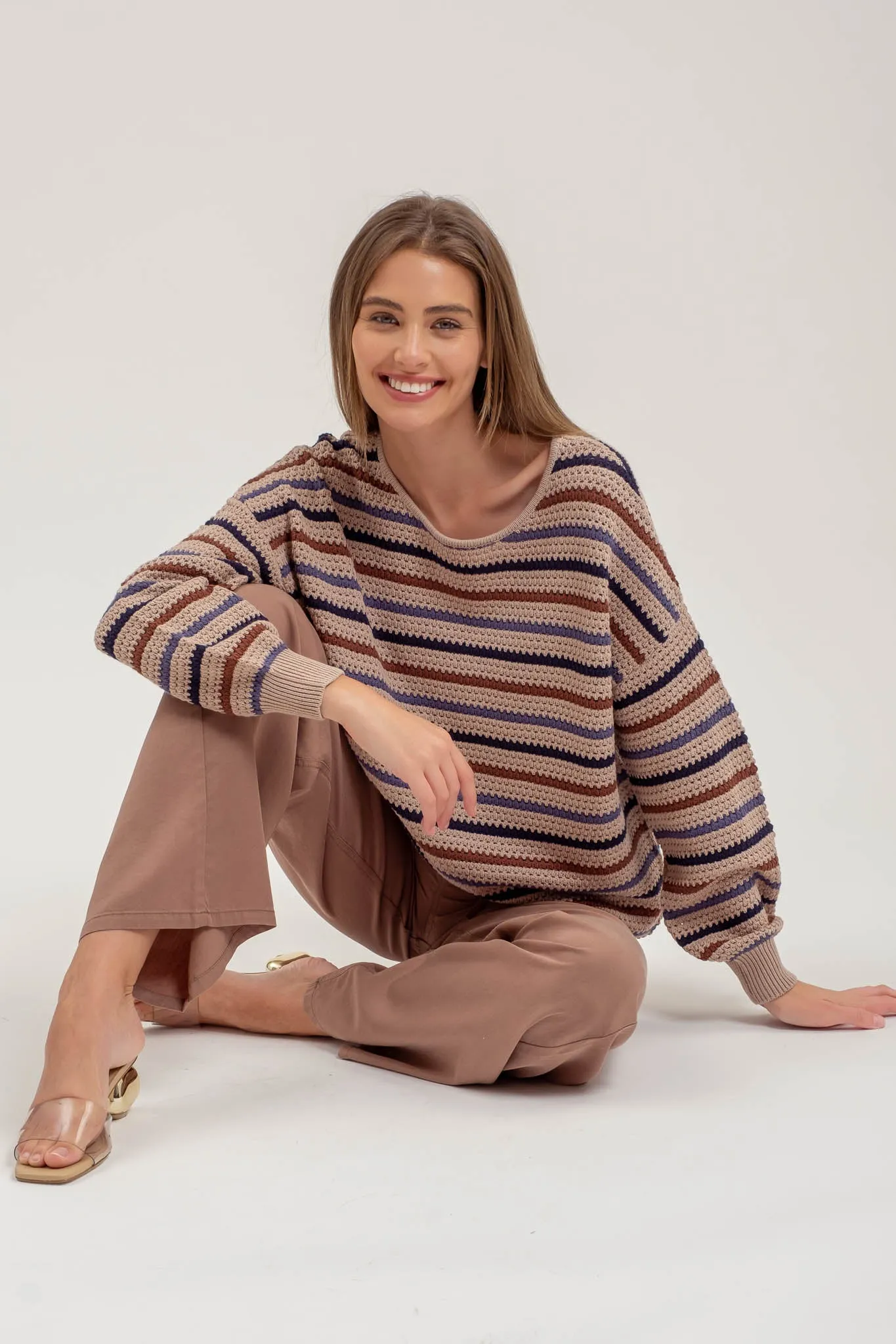 MULTICOLOR STRIPE CROCHET KNIT SWEATER sold by Blu Pepper product image thumbnail 4