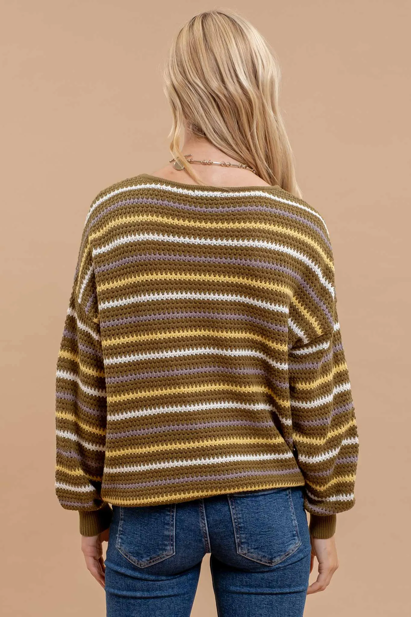 MULTICOLOR STRIPE CROCHET KNIT SWEATER sold by Blu Pepper product image thumbnail 2