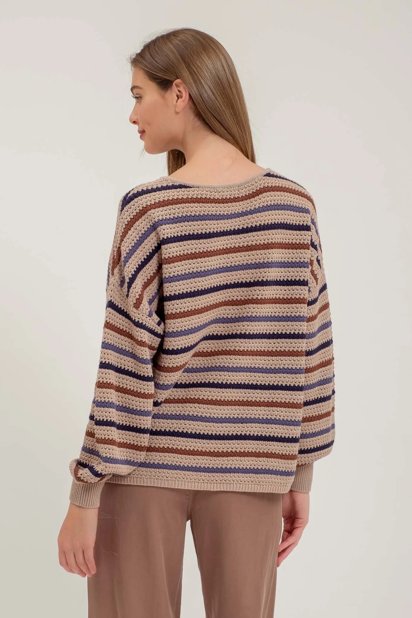 MULTICOLOR STRIPE CROCHET KNIT SWEATER sold by Blu Pepper product image thumbnail 5