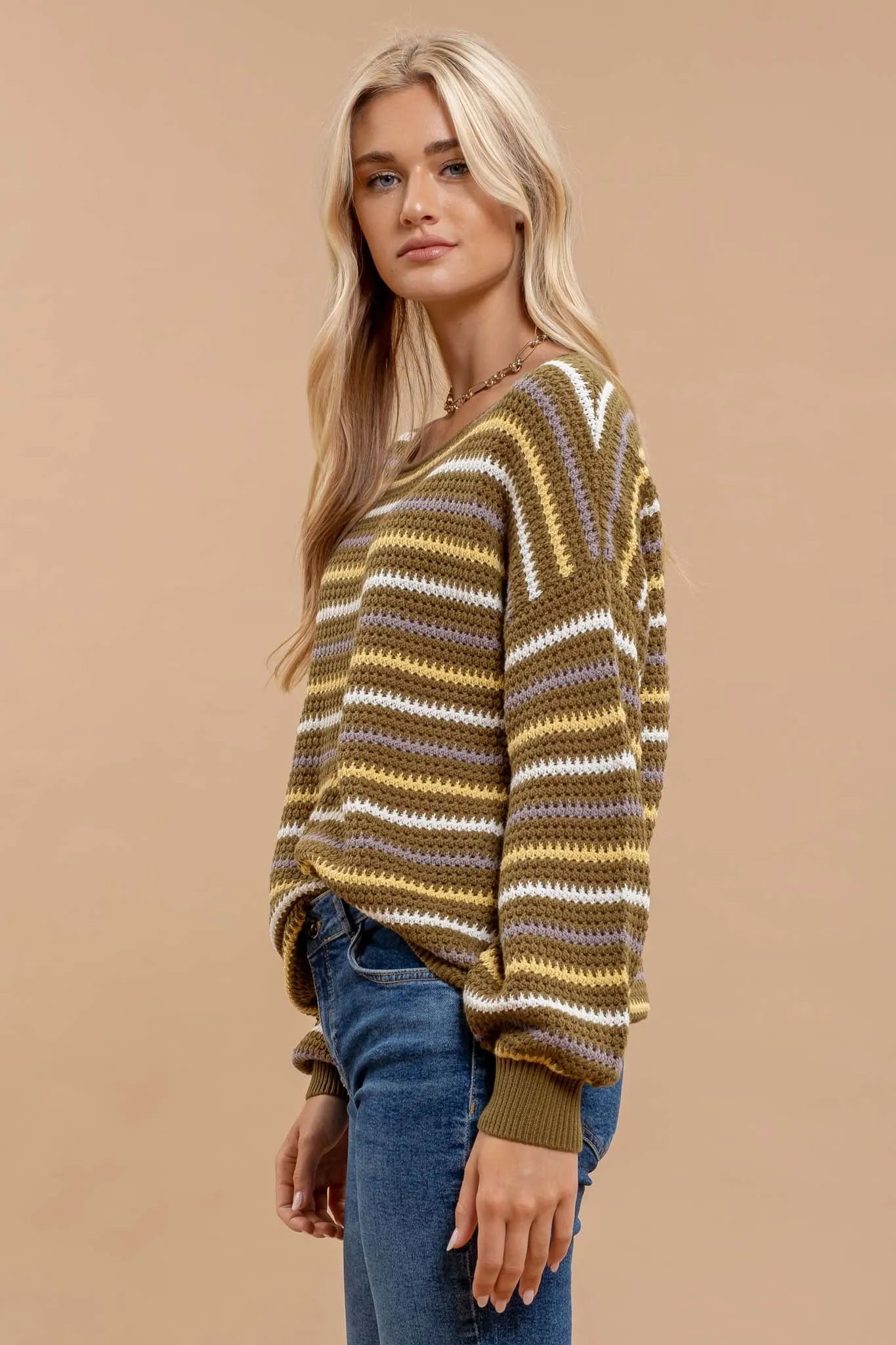 MULTICOLOR STRIPE CROCHET KNIT SWEATER sold by Blu Pepper product image thumbnail 3