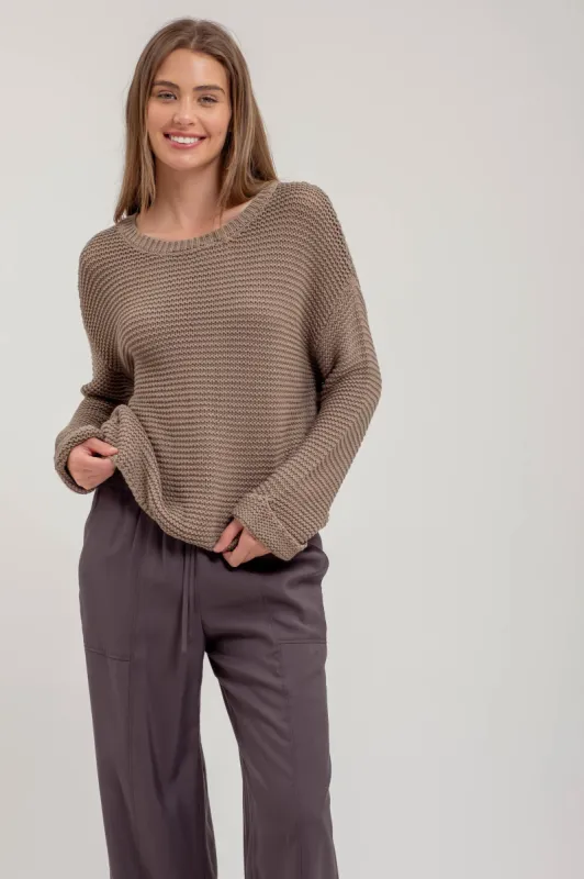 CHUNKY KNIT LONG CUFF SLEEVE PULLOVER SWEATER sold by Blu Pepper