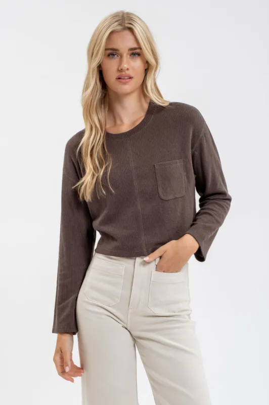 CREWNECK LONG SLEEVE RIBBED KNIT TOP sold by Blu Pepper
