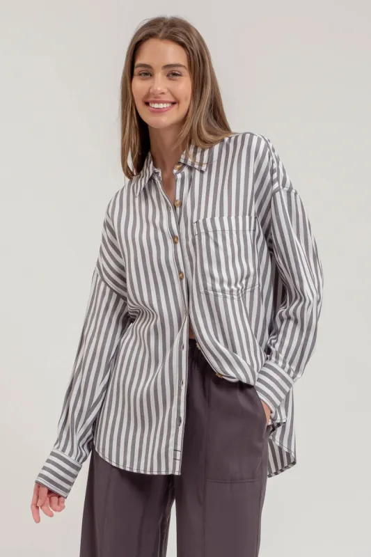 STRIPE COLLARED BUTTON DOWN LONG SLEEVE SHIRT sold by Blu Pepper