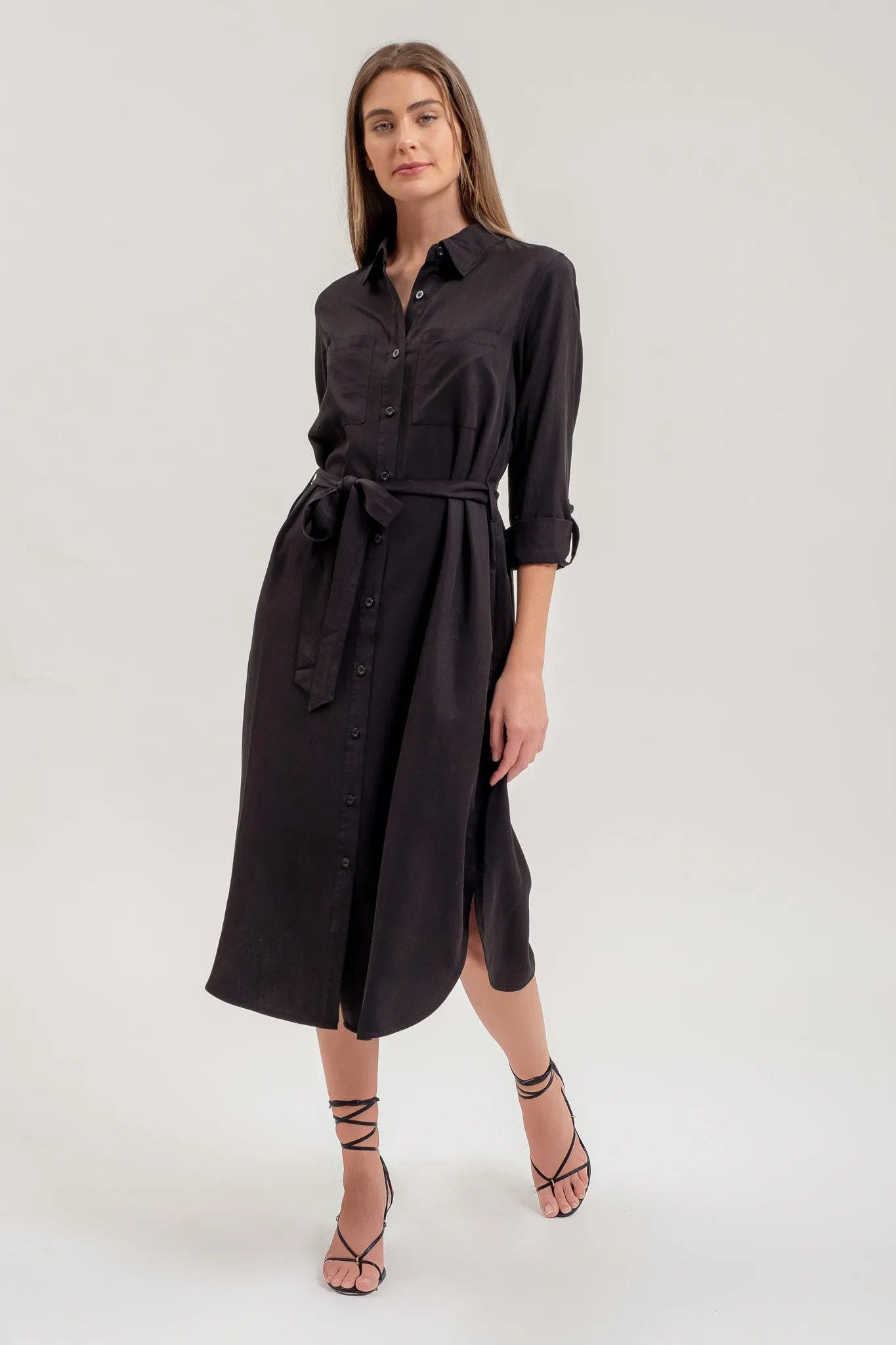 COLLARED 3/4 SLEEVE BUTTON DOWN SHIRT MIDI DRESS sold by Blu Pepper product image thumbnail 5