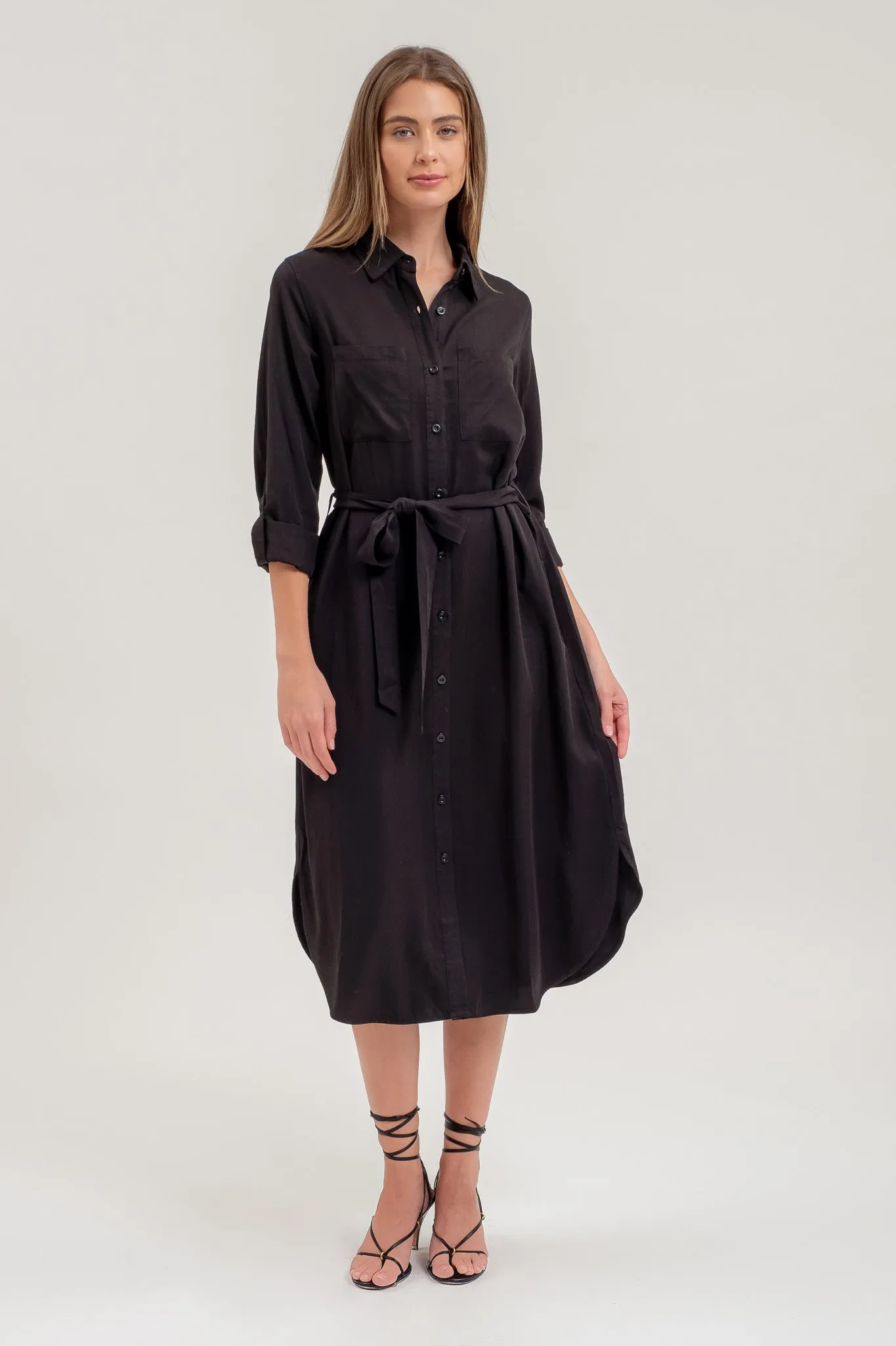 COLLARED 3/4 SLEEVE BUTTON DOWN SHIRT MIDI DRESS sold by Blu Pepper product image thumbnail 4