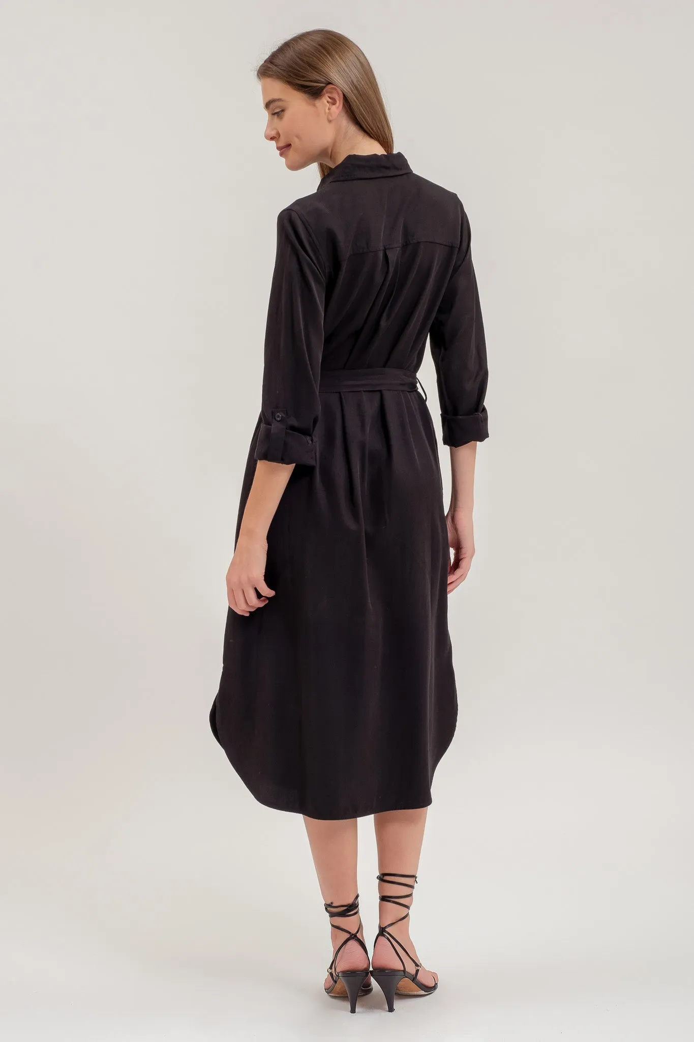 COLLARED 3/4 SLEEVE BUTTON DOWN SHIRT MIDI DRESS sold by Blu Pepper product image thumbnail 2