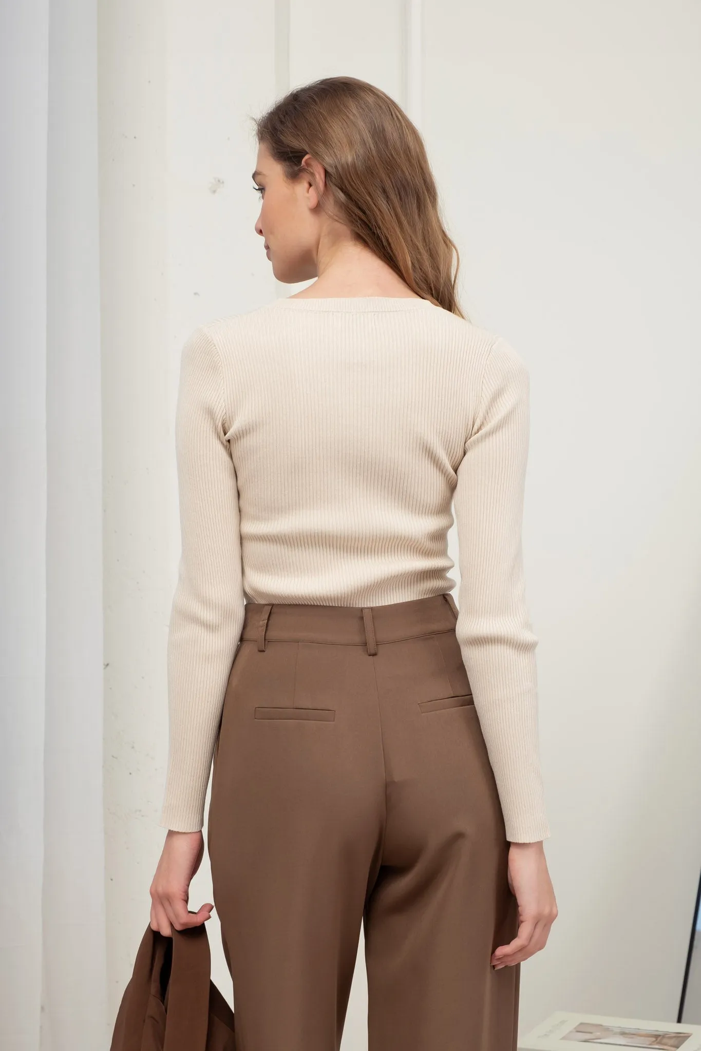 SOLID CREWNECK LONG SLEEVE SWEATER KNIT PULLOVER sold by Blu Pepper product image thumbnail 2