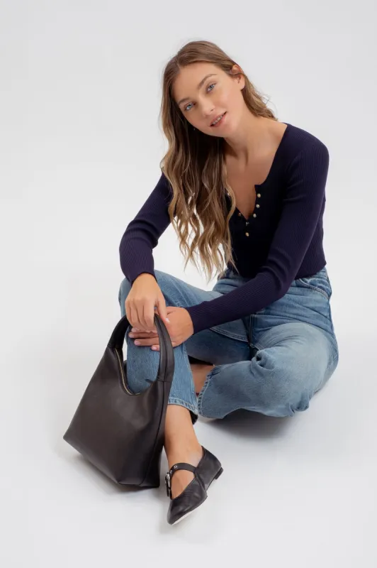 SOLID LONG SLEEVE HENLEY SWEATER KNIT TOP sold by Blu Pepper