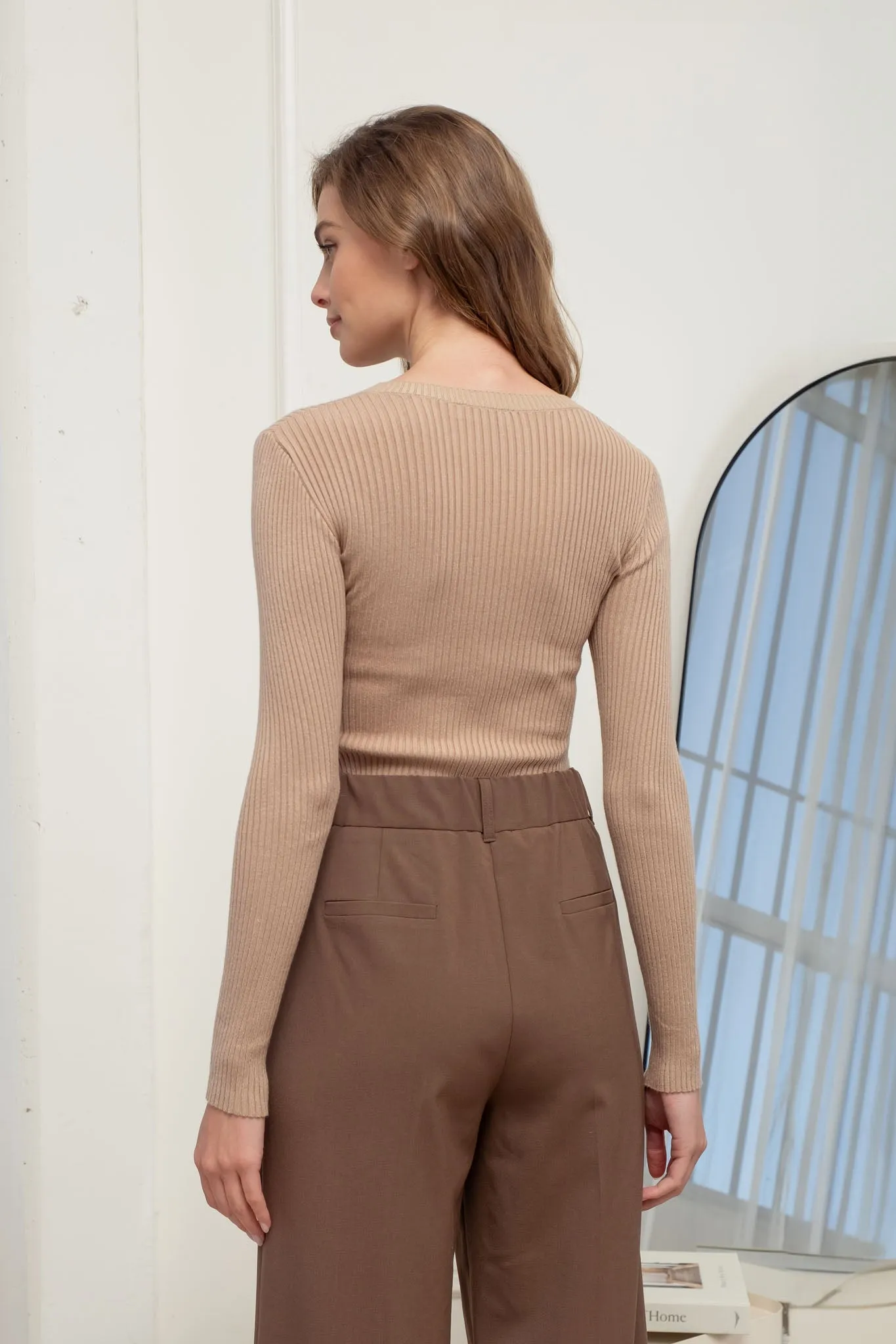 SQUARE NECK LONG SLEEVE CABLE KNIT SWEATER sold by Blu Pepper product image thumbnail 2