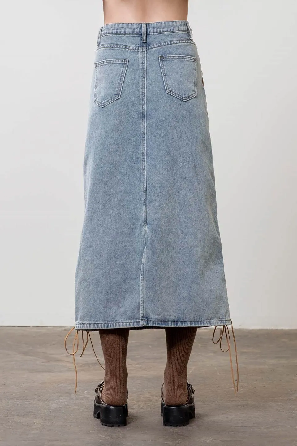 SUEDE STRAP SIDE DENIM MIDI SKIRT sold by Blu Pepper product image thumbnail 2