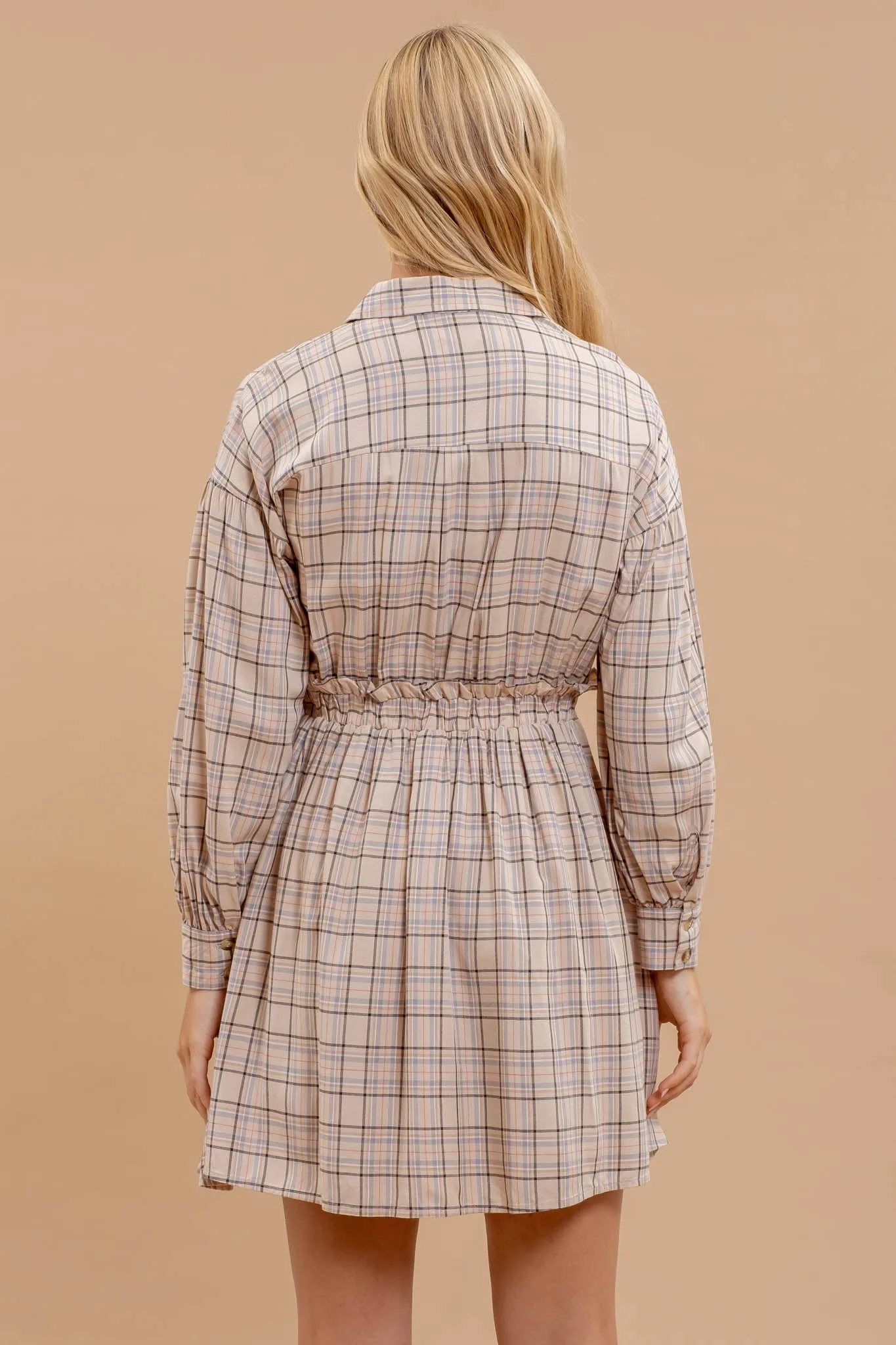 PLAID COLLARED BUTTON DOWN LONG SLEEVE DRESS sold by Blu Pepper product image thumbnail 2
