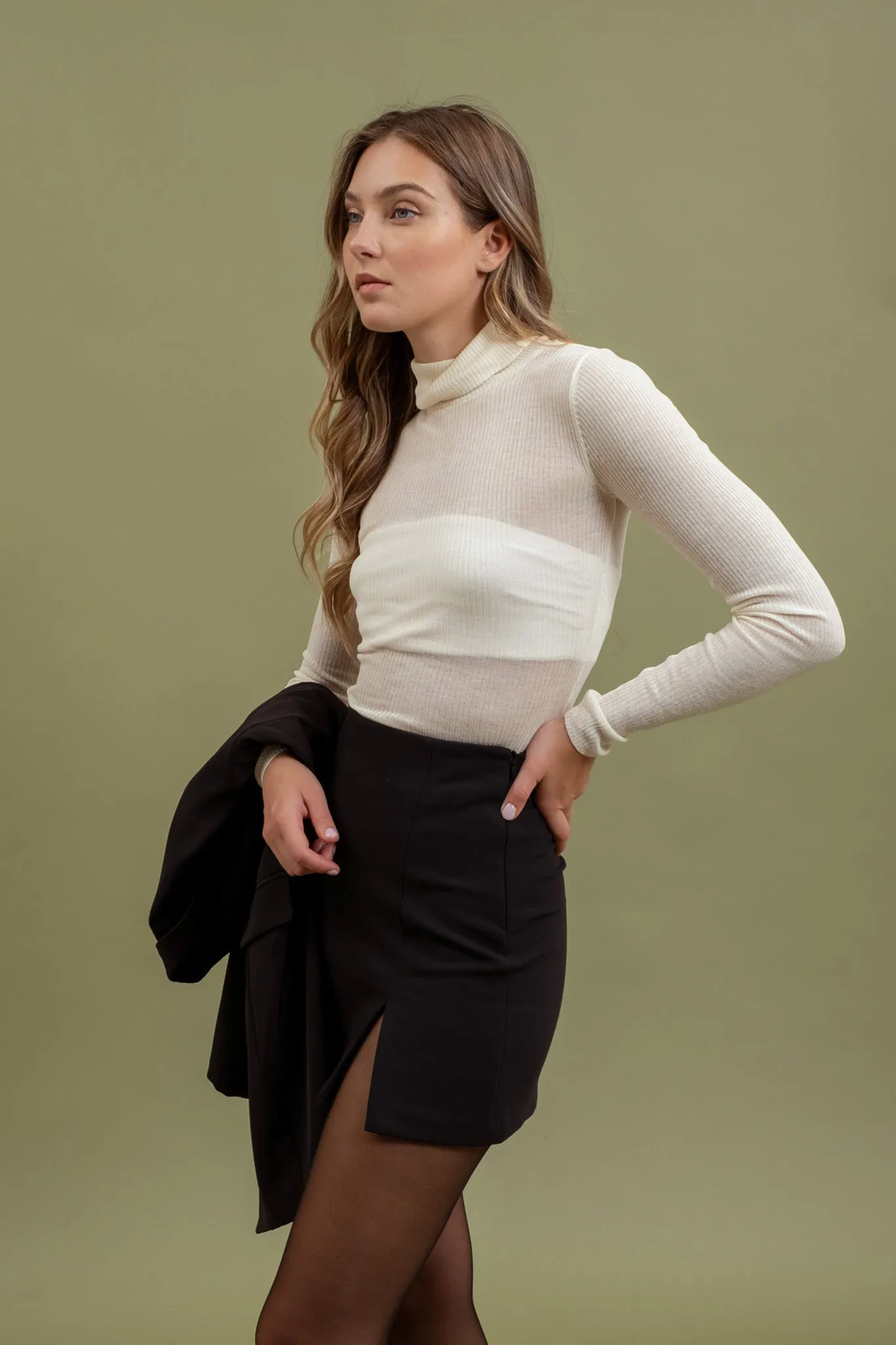 SHEER TURTLENECK LONG SLEEVE KNIT TOP sold by Blu Pepper product image thumbnail 3