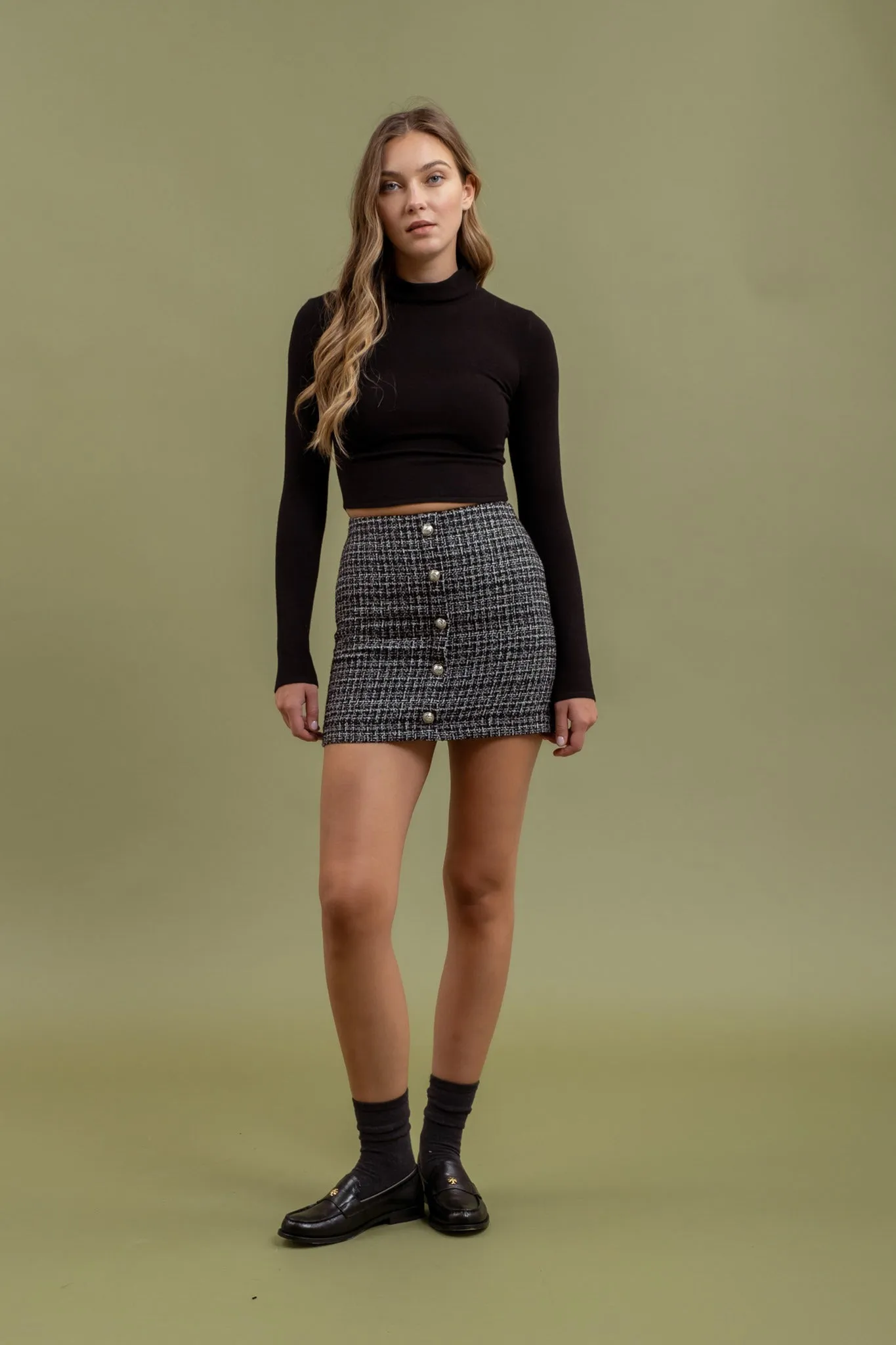 BUTTON DOWN TWEED MINI SKIRT sold by Blu Pepper product image thumbnail 5